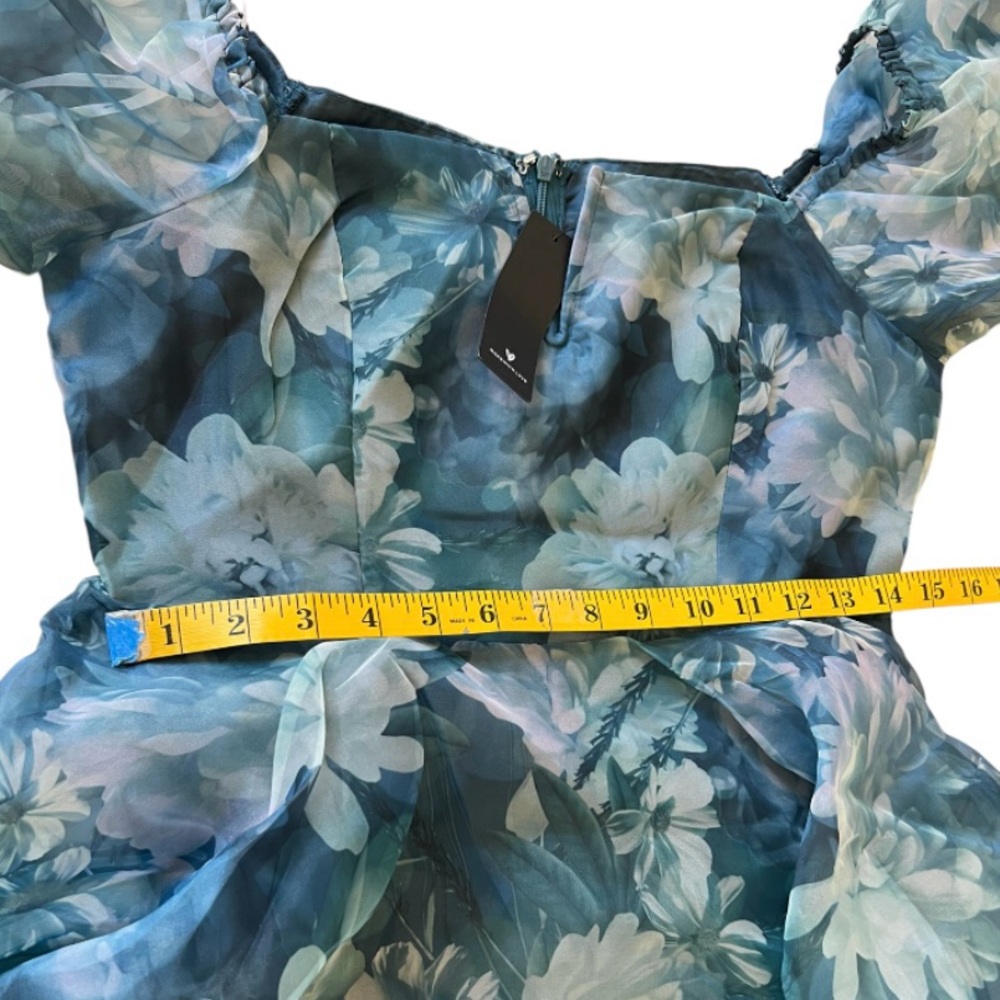 NWT Lulu's ‘Darling Vision’ Teal Floral Organza Tiered Midi Dress Sz Medium - Picture 9 of 11